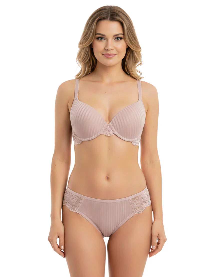 AFIFAH LINGERIE _LIGHTLY PADDED WIRED BRA SET WITH TOUCH OF LACE-ROSE MAUVE