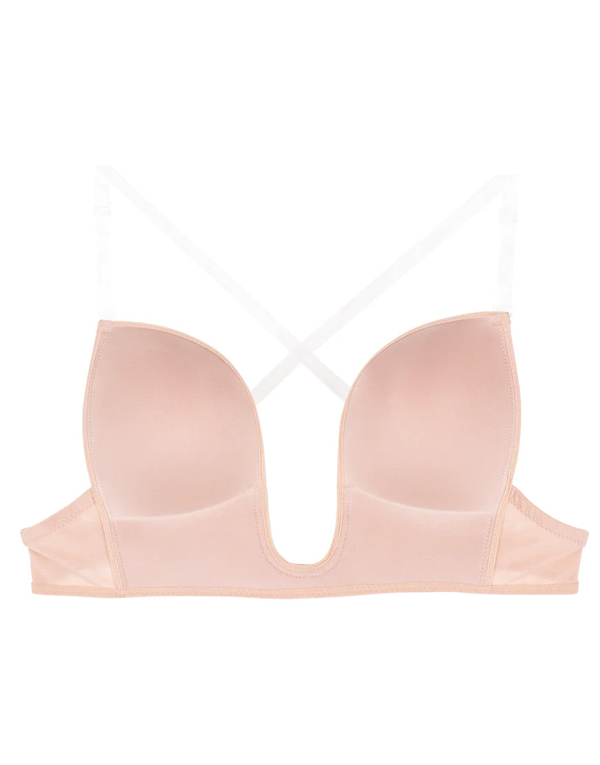 AFIFAH LINGERIE _Deep Plunge Level 2 Push-Up Bra with Adjustable Straps and Mesh Wings PINK