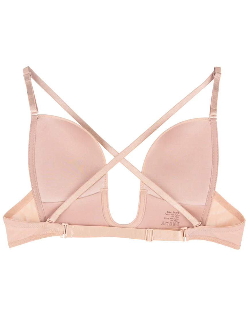 AFIFAH LINGERIE _Deep Plunge Level 2 Push-Up Bra with Adjustable Straps and Mesh Wings PINK