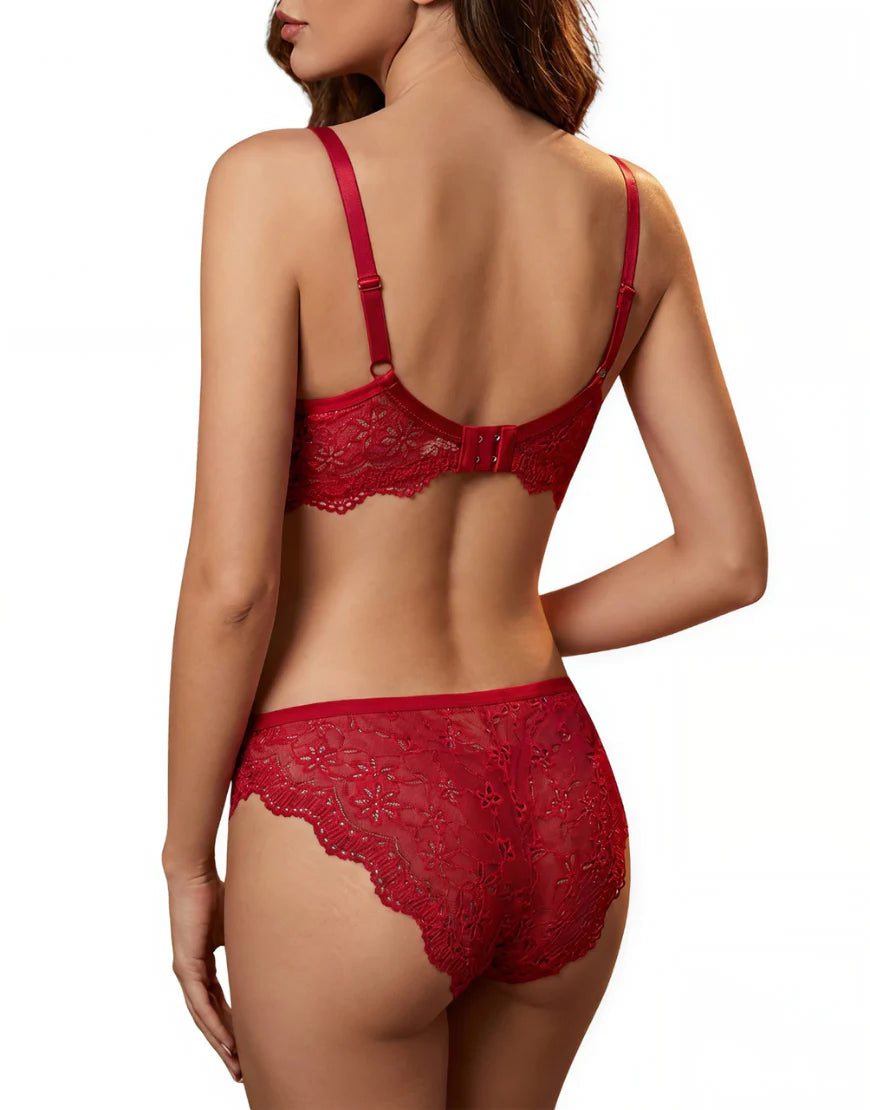 AFIFAH LINGERIE _LIGHTLY PADDED WIRED BRA SET WITH TOUCH OF LACE-RED