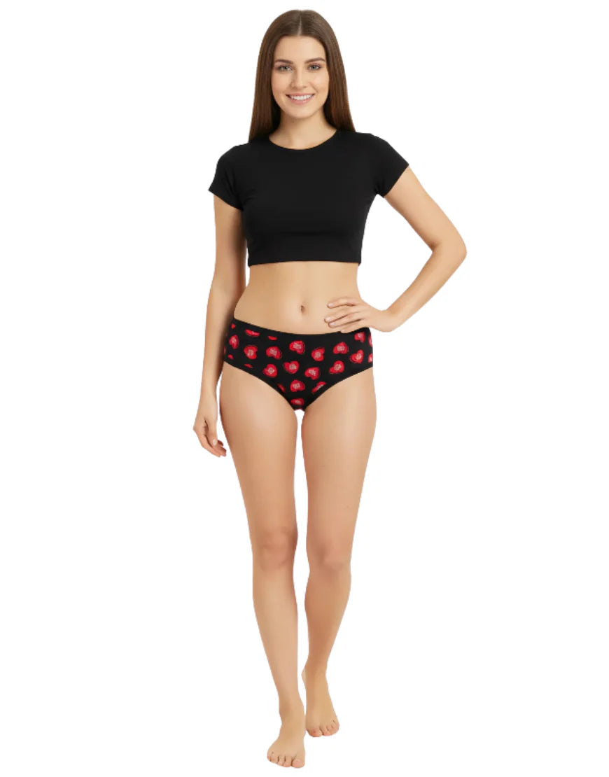 AFIFAH LINGERIE_PACK OF 5 SUPER SOFT COTTON STRETCH PRINTED BIKINI BRIEFS -RED HEARTS