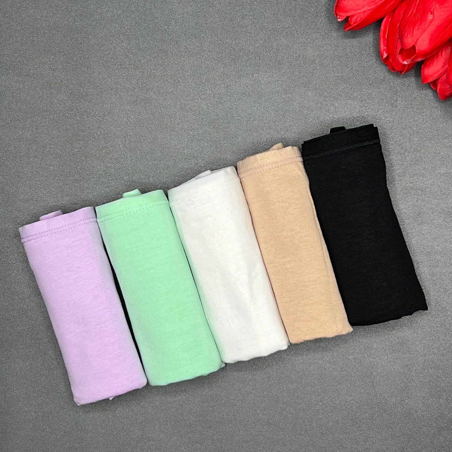 AFIFAH LINGERIE_PACK OF 5 SUPER SOFT COTTON STRETCH BIKINI BRIEFS -ASSORTED