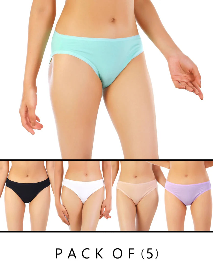 AFIFAH LINGERIE_PACK OF 5 SUPER SOFT COTTON STRETCH BIKINI BRIEFS -ASSORTED