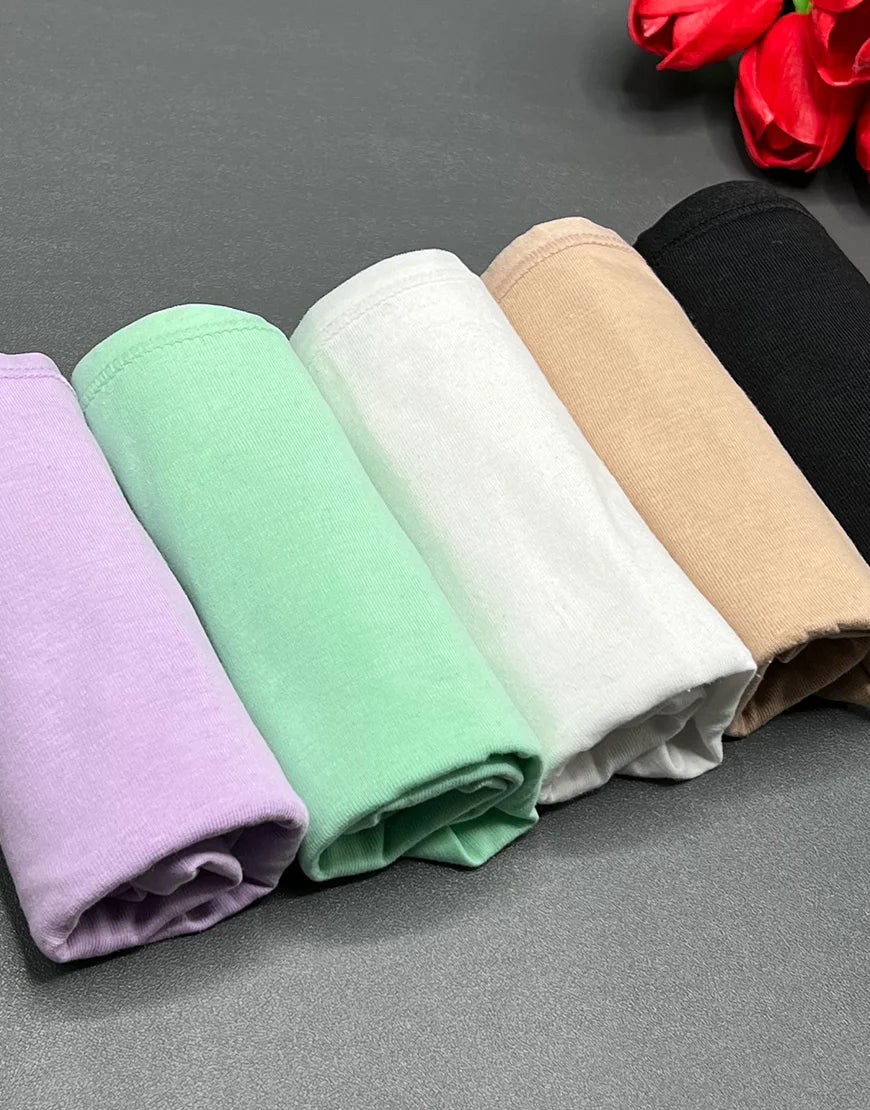 AFIFAH LINGERIE_PACK OF 5 SUPER SOFT COTTON STRETCH BIKINI BRIEFS -ASSORTED