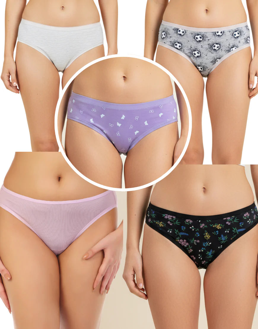AFIFAH LINGERIE _PACK OF 5 SUPER SOFT COTTON STRETCH PRINTED BIKINI BRIEFS -FOOTBALL