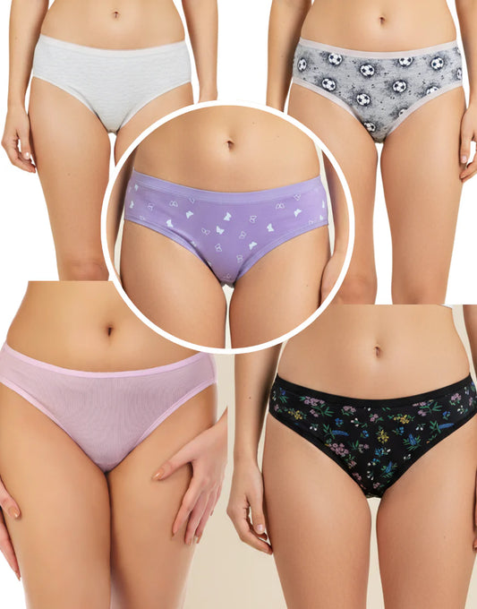 AFIFAH LINGERIE _PACK OF 5 SUPER SOFT COTTON STRETCH PRINTED BIKINI BRIEFS -FOOTBALL