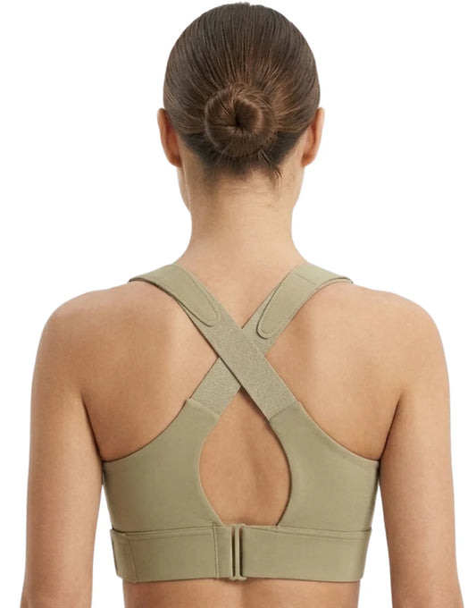 PREMIUM QUALITY FRONT CLOSURE PADDED HIGH IMPACT SPORTS BRA WITH ADJUSTABLE WAIST BAND-Olive